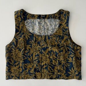 Madewell Floral Linen Crop Top Blue Yellow Women's Size 12